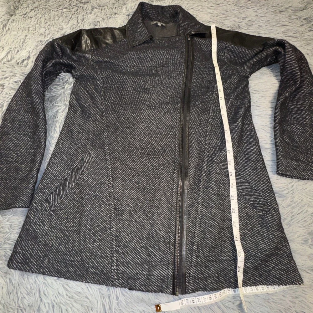 Michael Stars Women's Medium Black‎ White Herringbone Moto Jacket Leather Trim